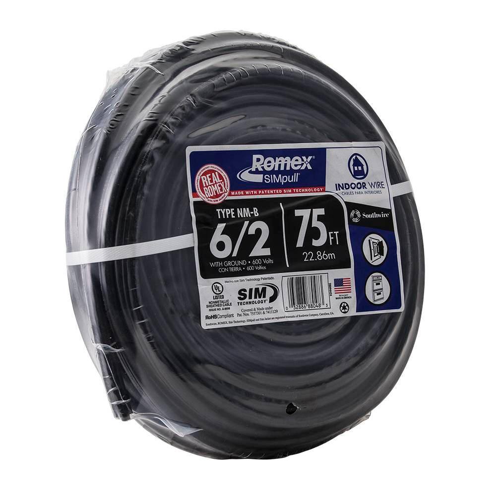 Southwire 75 ft. 62 Stranded Romex SIMpull CU NM-B WG Wire 28894424