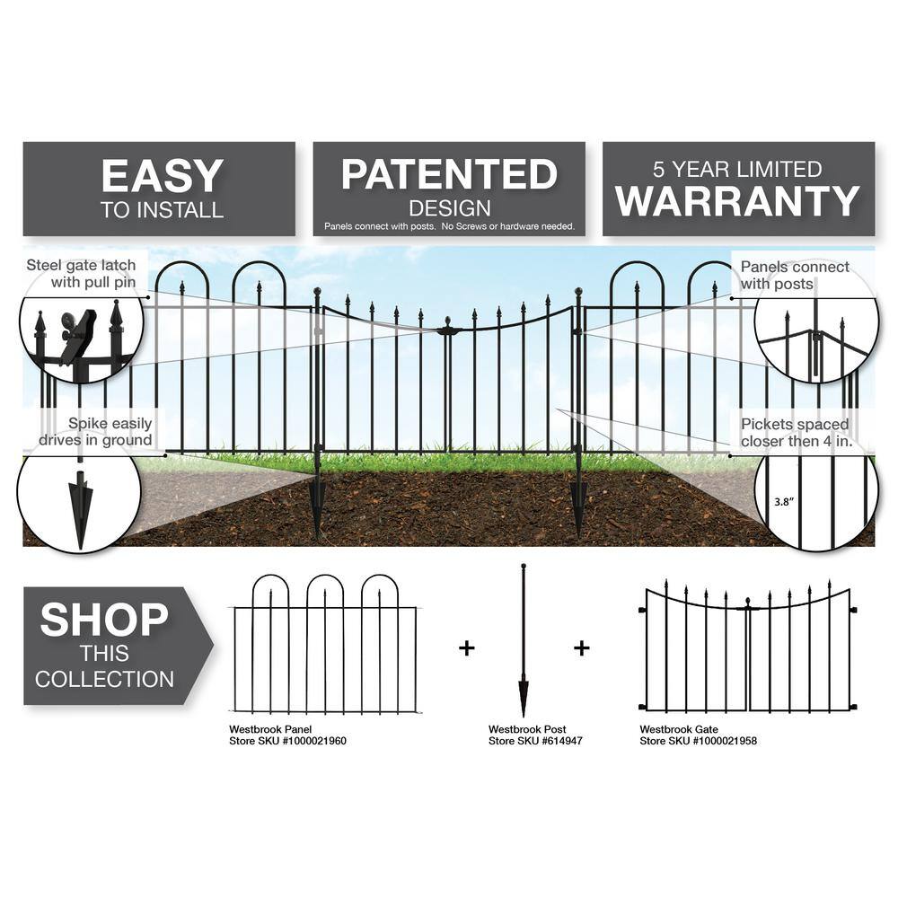 Vigoro Westbrook 34.7 in .H x 48.6 in. W Black Steel Fence Panel 860329