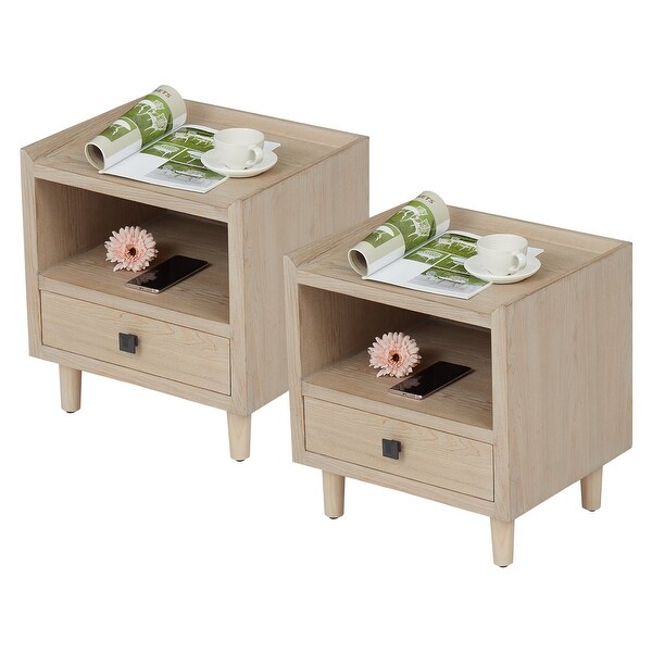 Nightstands Wood End Table with 1-Drawer and Open Shelf for Bedroom， Side Tabel for Living Room - - 36830102