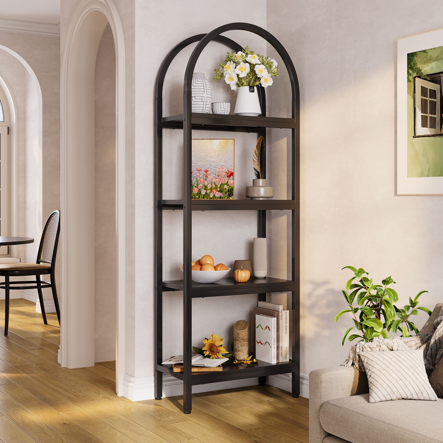 4-Tier / 5-Tier Bookshelf, Arched Bookcase Display Rack with Storage Shelves