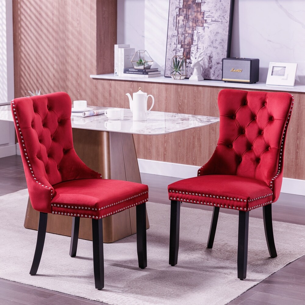 Set of 2 Modern High End Tufted Solid Wood Upholstered Dining Chair with Nailhead Trim