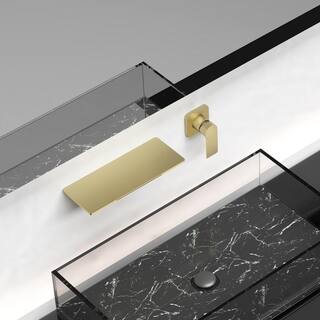 Hlihome Single Handle Wall Mounted Waterfall Bathroom Sink Faucet in Matte Gold DKTH09LSJ