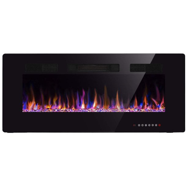 R.W.FLAME 42" Electric Fireplace in-Wall Recessed and Wall Mounted 1500W Fireplace Heater and Linear Fireplace with Timer/Multicolor Flames/Touch Screen/Remote Control (Black)