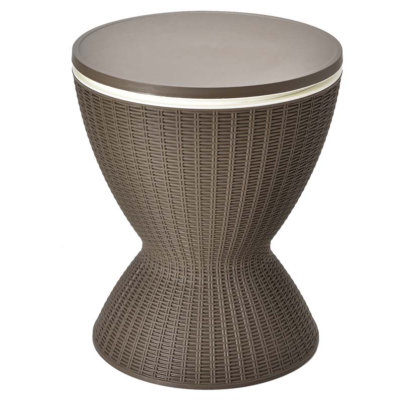 3-in-1 Rattan Outdoor Patio Bar Side Table with Ice Bucket, 8 Gallon Ice Cooler Wine Cocktail Table for Deck Pool Party