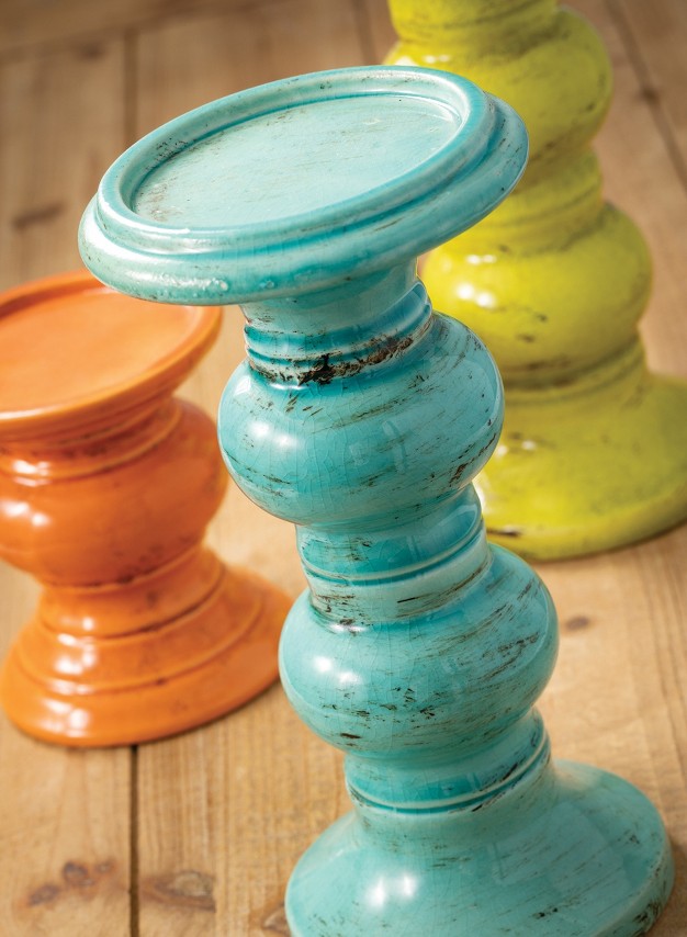 Sullivans Set Of 3 Pillar Candle Holder 5 quot h 10 quot h amp 12 quot h Blue Green amp Orange