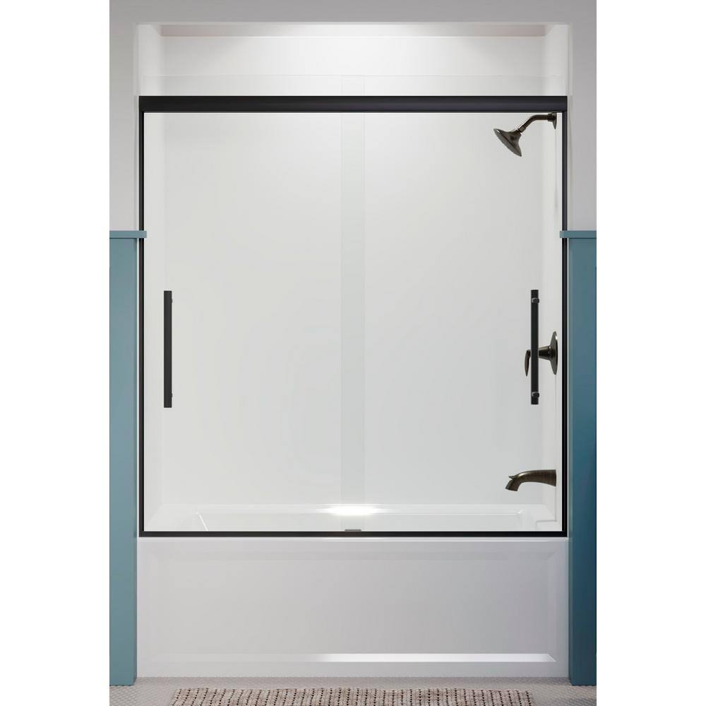 KOHLER Pleat 59.625 in. x 63.5625 in. Frameless Sliding Bathtub Door in Matte Black with Crystal Clear Glass K-707602-8L-BL