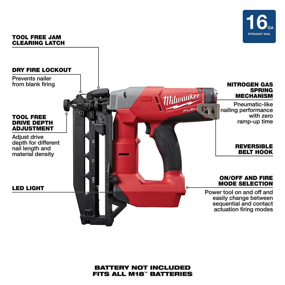 Milwaukee M18 FUEL 16 Gauge Straight Finish Nailer 2741-20 from Milwaukee