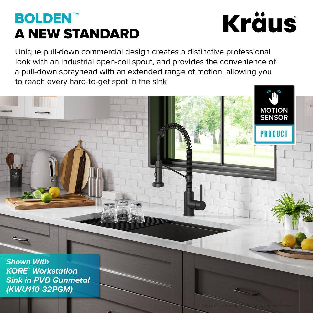 KRAUS Bolden Single Handle Pull-Down Sprayer Kitchen Faucet with Touchless Sensor in Matte Black KSF-1610MB