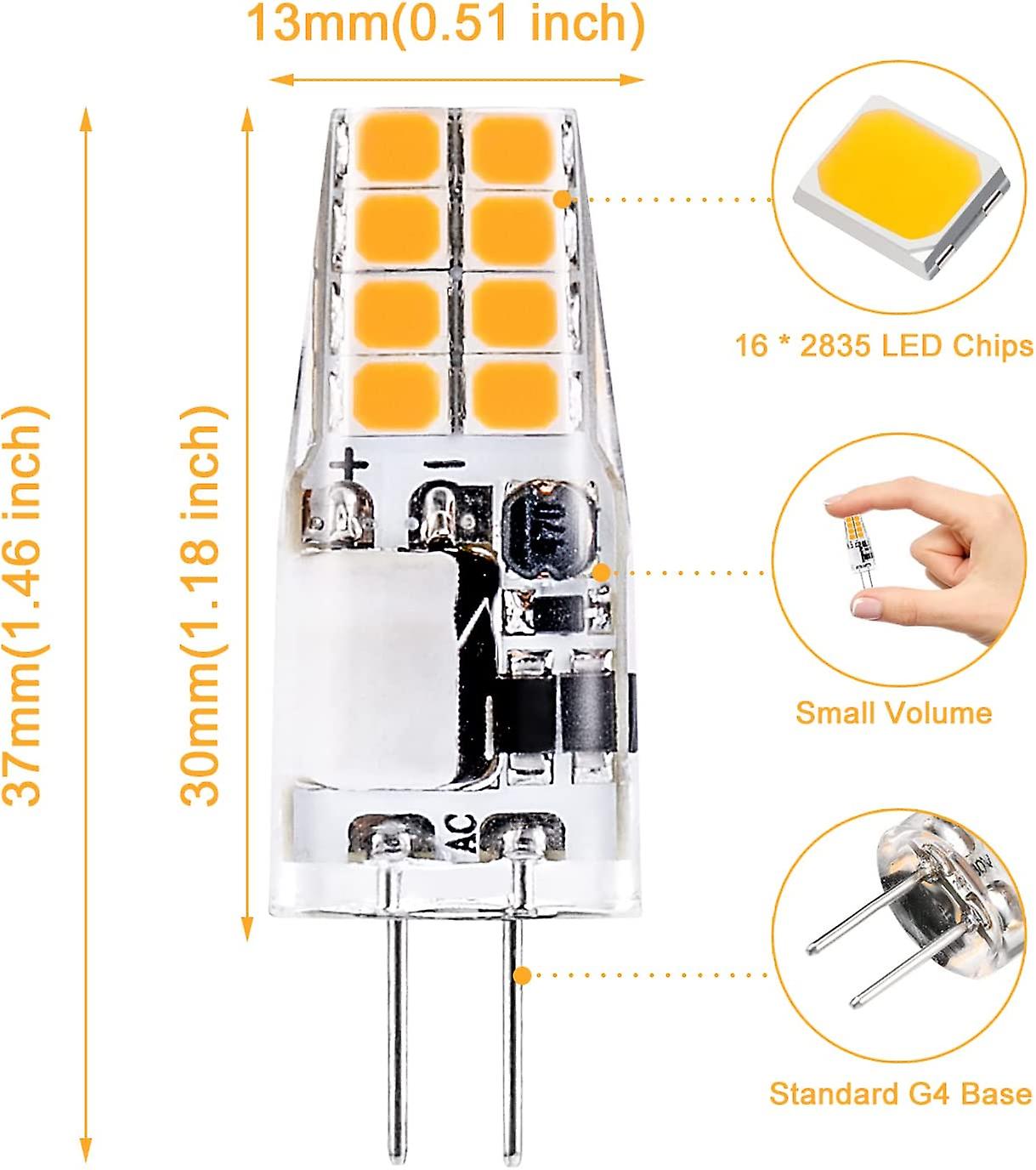 10pcs G4 Led Bulb 12v，3000k Warm White，3w Equivalent To 35w G4 Halogen Bulb，300 Lumens，not Dimmable