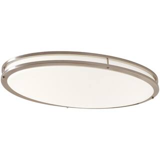 Hampton Bay Hampton Bay 32 in. Transitional Brushed Nickel Integrated Dimmable LED Flush Mount with Frosted Plastic Lens for Kitchen DC032LEDC