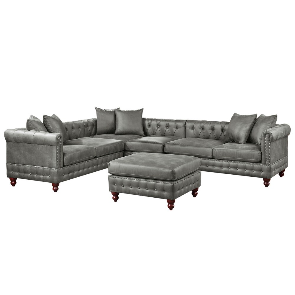 4 Piece Leatherette Upholstered Sectional Sofa Set with Wood Legs