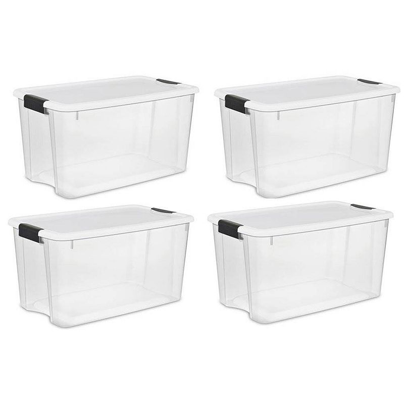 Sterilite 70 Qt Clear Plastic Stackable Storage Bin with Latching Lid， (4 Pack)