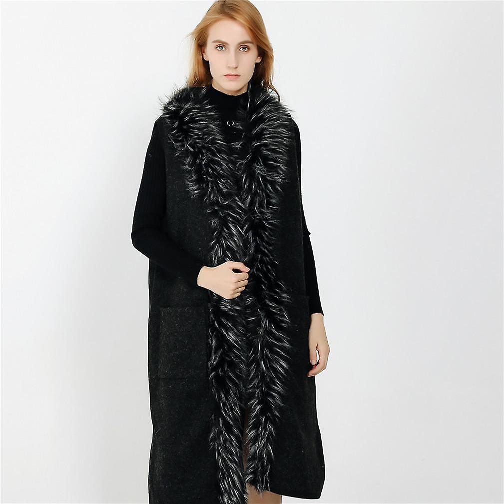 Winter Long Cape With Faux Fur Collar Open Front Sleeveless Poncho Thciken Cardigant For Lady