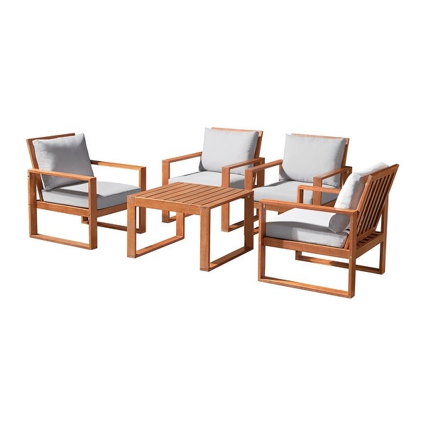 Weston Eucalyptus Wood 5-Piece Set with Set of 4 Outdoor Chairs and Cocktail Table - Overstock - 35683563