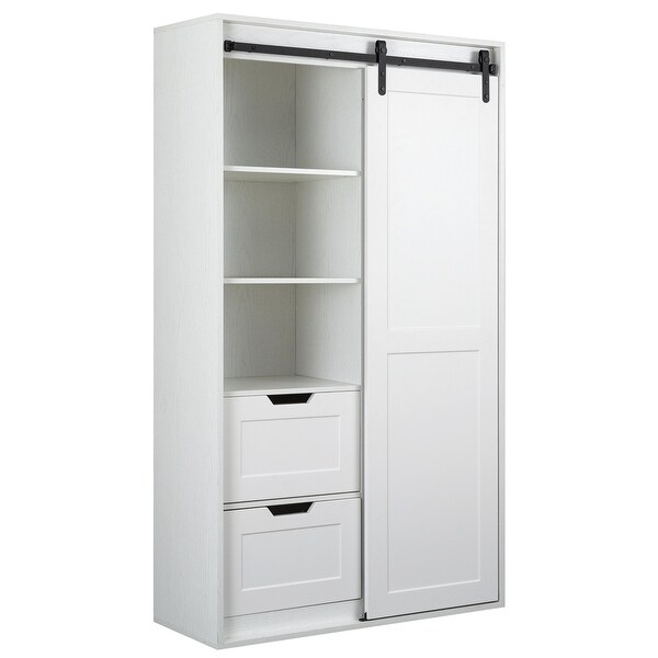 71-inch Wardrobe Cabinet， Clothes Locker， Classic Sliding Barn Door Armoscope， Organizer for Bedroom， Cloakroom， Living Room - - 37851492