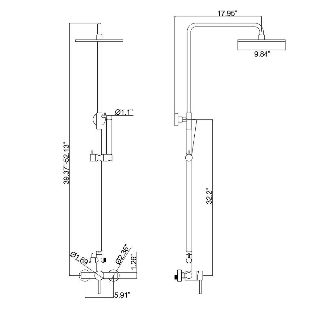 Tomfaucet 2-Spray Wall Bar Shower Kit with Hand Shower in Polished Chrome TFK0146CH