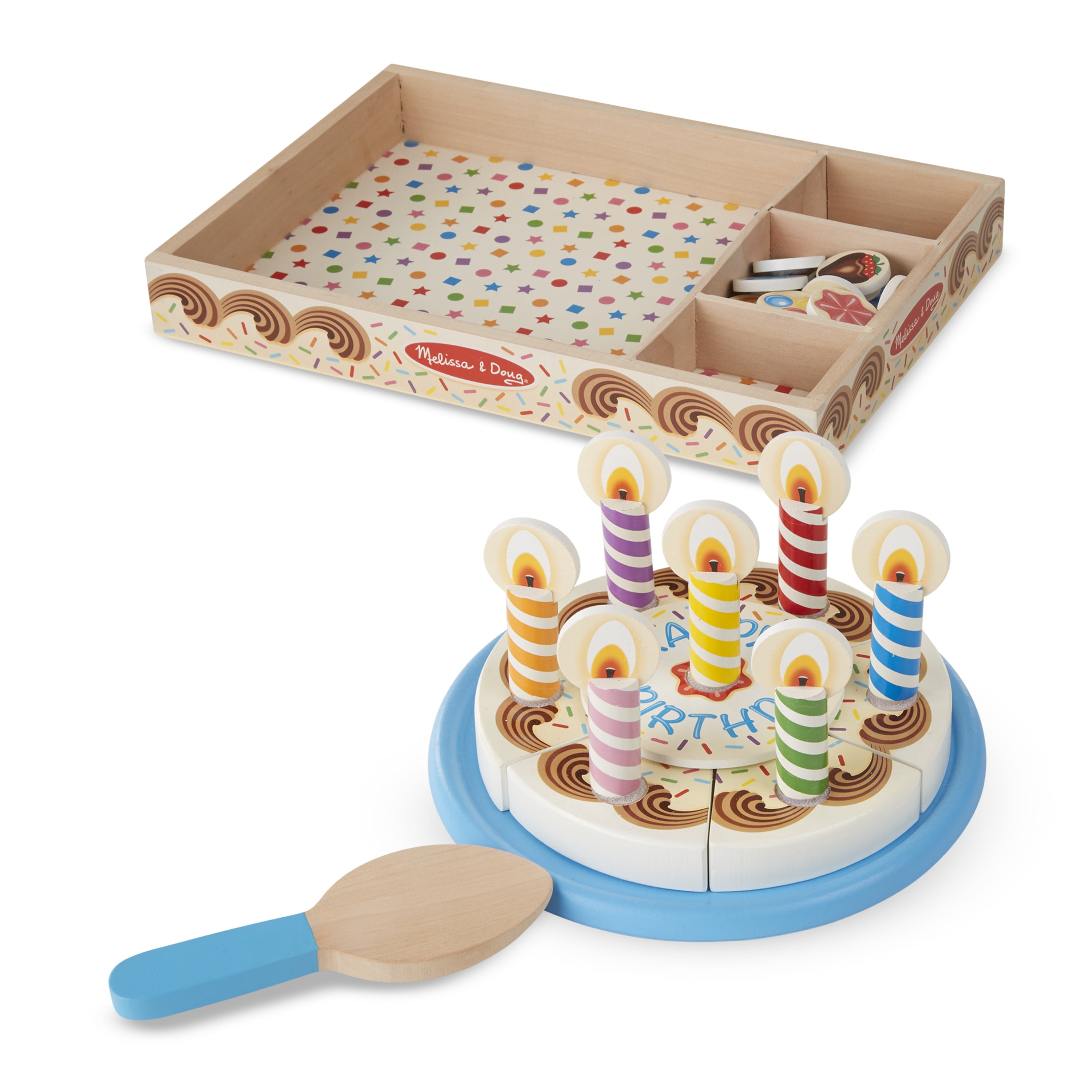 Melissa and Doug Birthday Party Cake - Wooden Play Food With Mix-n-Match Toppings and 7 Candles