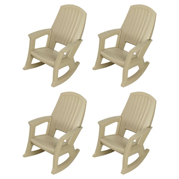 Semco Plastics Rockaway Heavy duty All weather Plastic Outdoor Porch Rocking Chair For Home Deck And Backyard Patios Tan 4 Pack