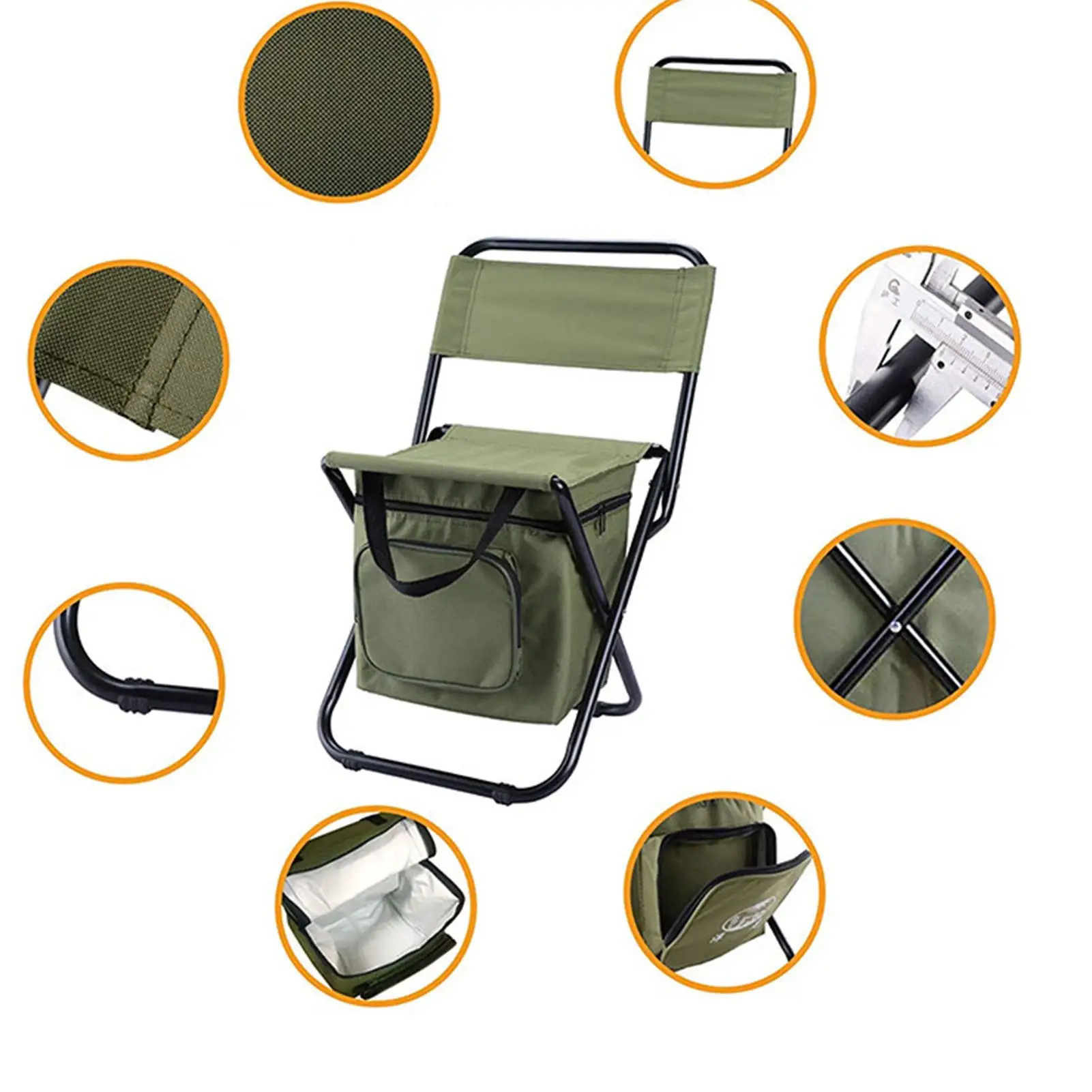 2023 New Lightweight Backrest Stool Compact Folding Chair Seat with Cooler Bag for Fishing  Camping  Hiking