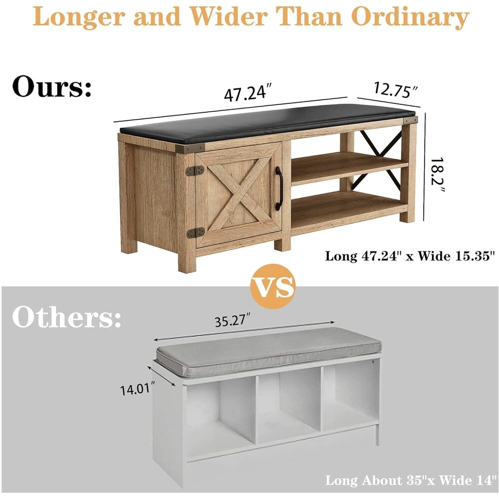 Modern Farmhouse Shoes Bench with Seat Cushion   47.24'x 15.75'x 18.89'