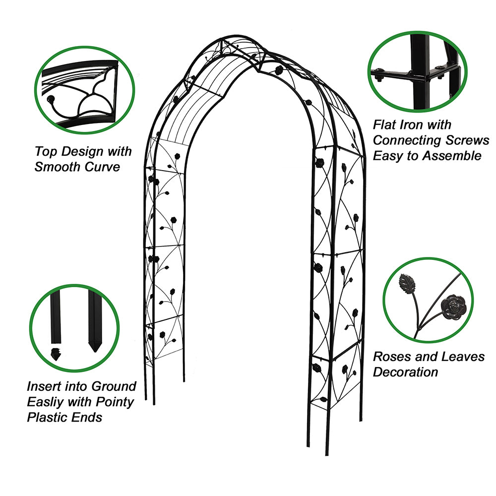 Garden Arch Metal Arbor Trellis for Climbing Plants-Black