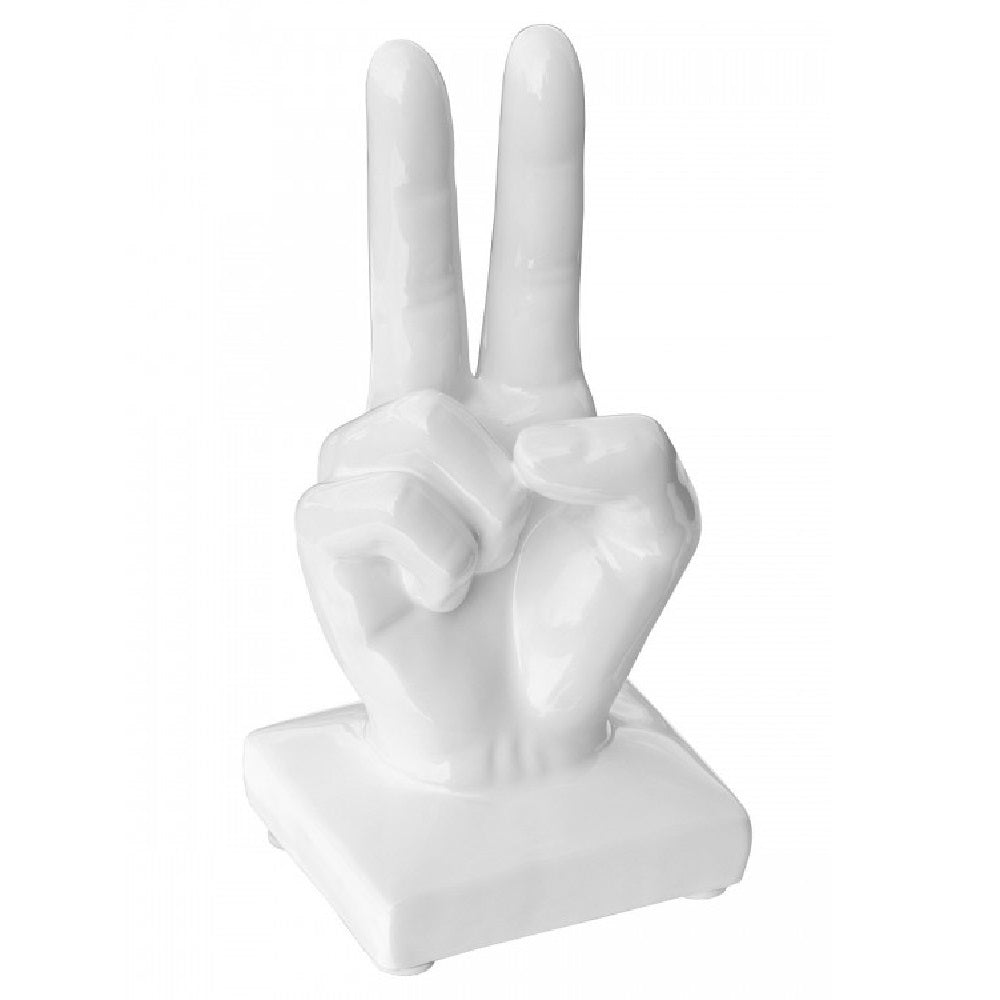 Britalia 880017 White Ceramic V for Victory Hand Sign Sculpture 18cm