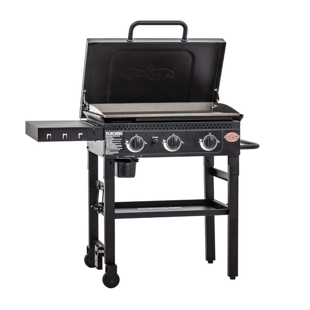 CharGriller Flat Iron 3Burner Outdoor Griddle Gas Grill with Lid in Black