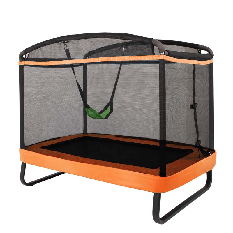 6 FT Kids Trampoline with Swing & Safety Fence, ASTM Approved Toddler Rectangle Trampoline for 3-8 Year Old