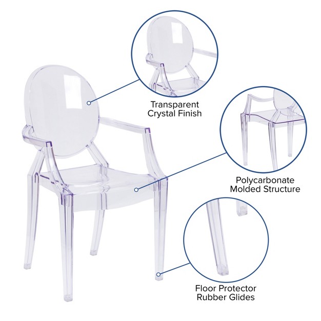 Emma And Oliver Oval Back Ghost Chair With Arms In Transparent Crystal