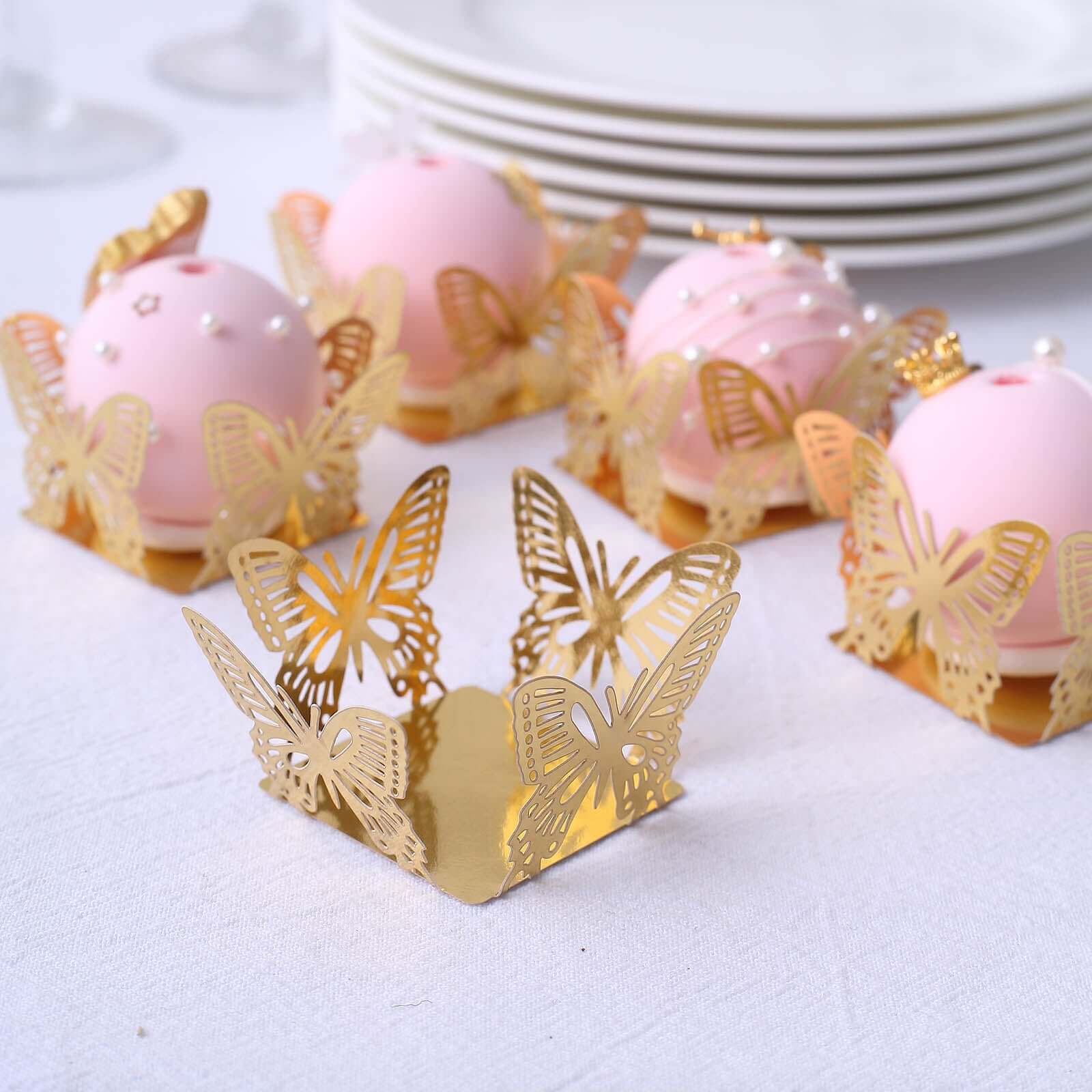 50 Pack Mini Metallic Gold Butterfly Truffle Cup Dessert Liners, Square Cupcake Tray Wrappers 225GSM 4