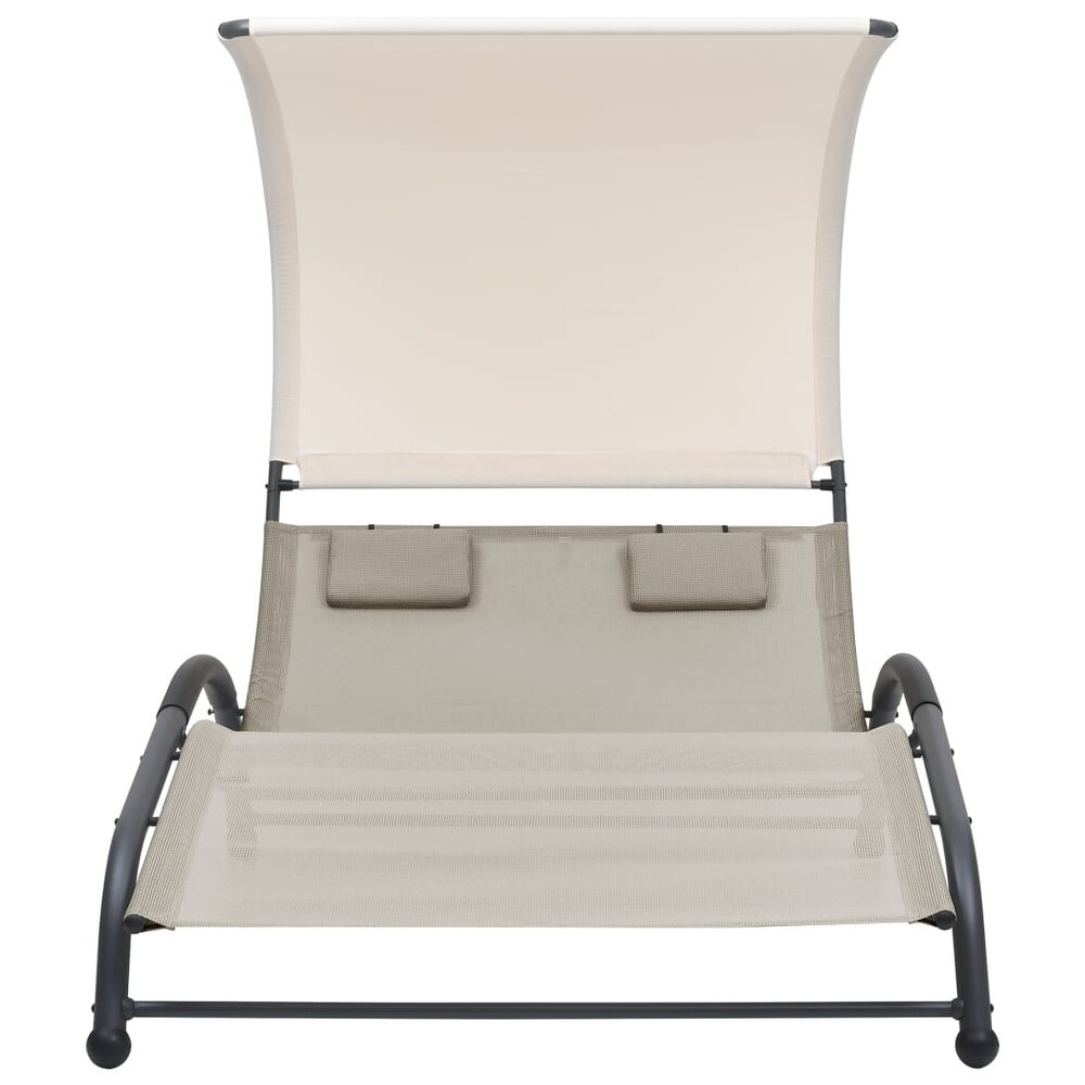 vidaXL Double Sun Lounger with Canopy Textilene Cream   74.8\