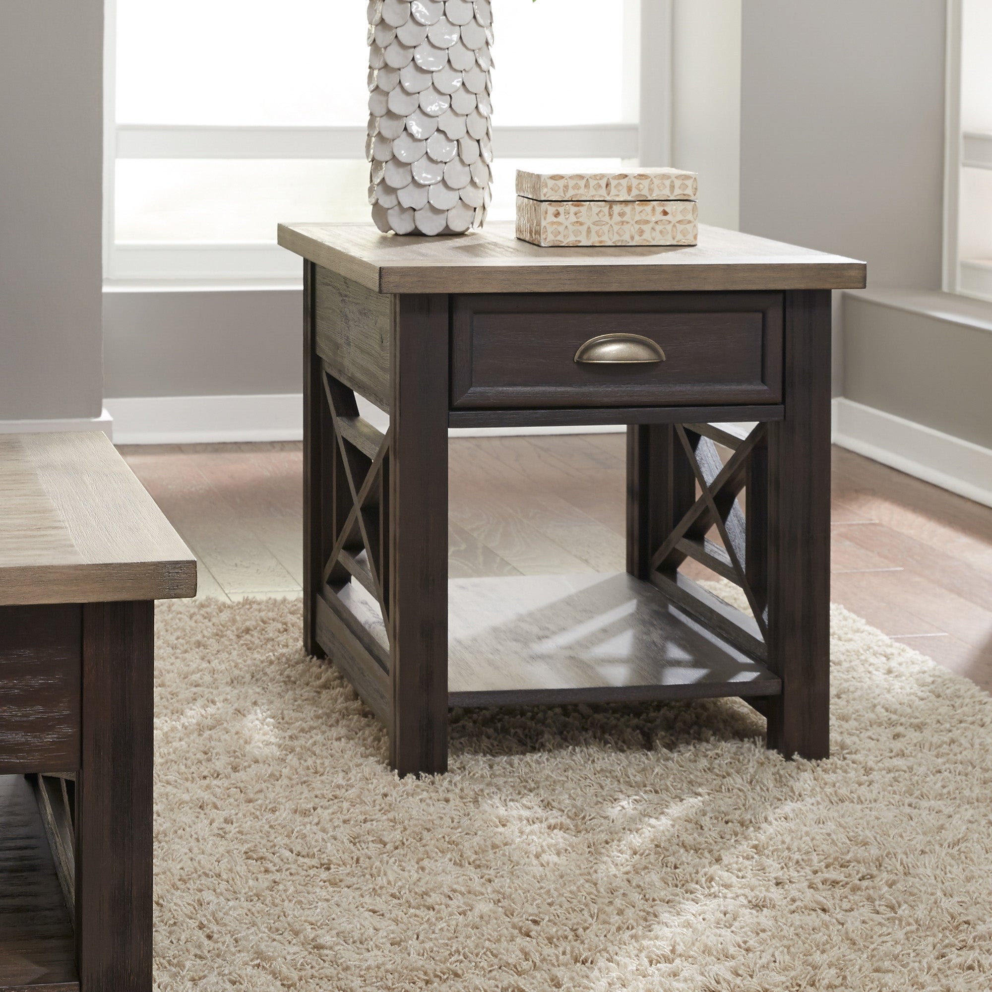 Heatherbrook Charcoal and Ash Drawer End Table