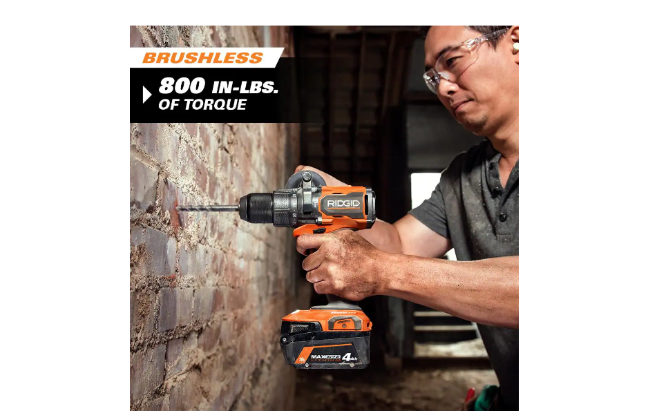 RIDGID R9225 18V Brushless Cordless 4-Tool Combo Kit with (1) 4.0 Ah and (1) 2.0 Ah MAX Output Batteries， 18V Charger， and Tool Bag