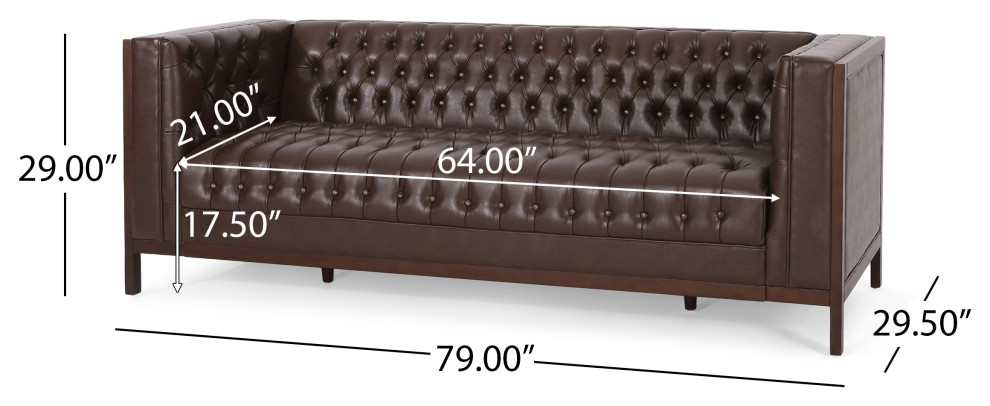 Elias Faux Leather Tufted 3 Seater Sofa   Transitional   Sofas   by GDFStudio  Houzz