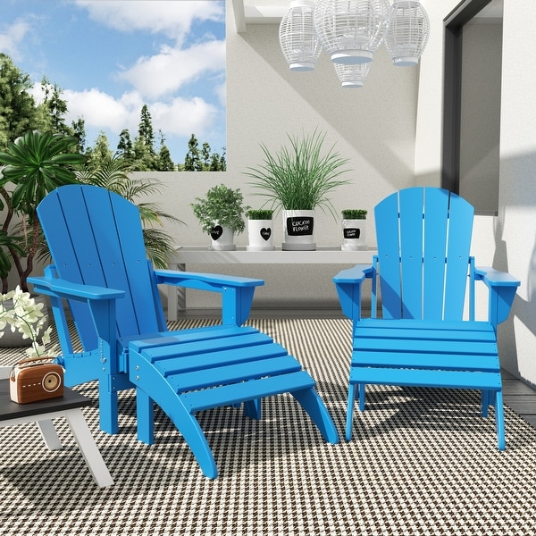 Polytrends Laguna Hdpe All Weather Outdoor Patio Foldable Adirondack Chairs With Ottomans (5Piece Set)