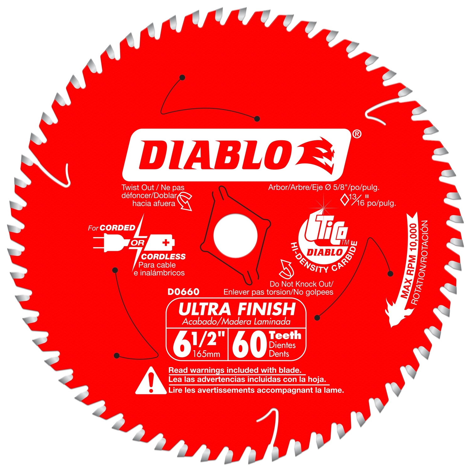 Diablo 6-1/2 in. D X 5/8 in. Ultra Finish TiCo Hi-Density Carbide Saw Blade 60 teeth 1 pc