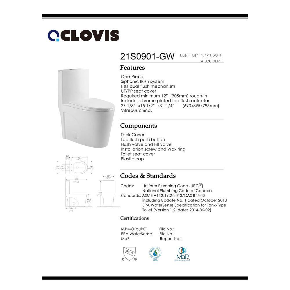 Aoibox 1-Piece 1.11.6 GPF Elongated Dual Flush Water saving Toilet in. White Seat Included SNMX410