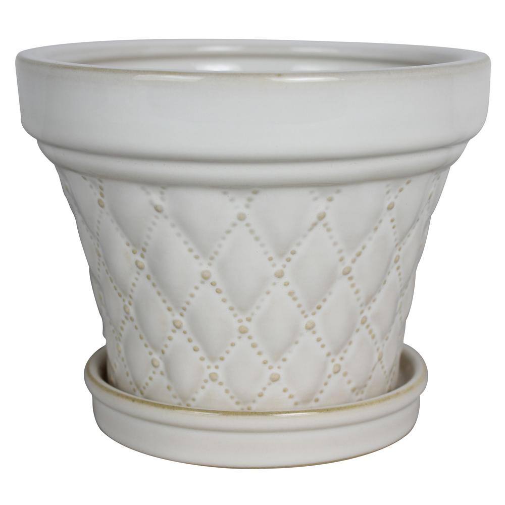 Trendspot 6 in. French Quilt Ceramic Planter in White ECR00343-06A