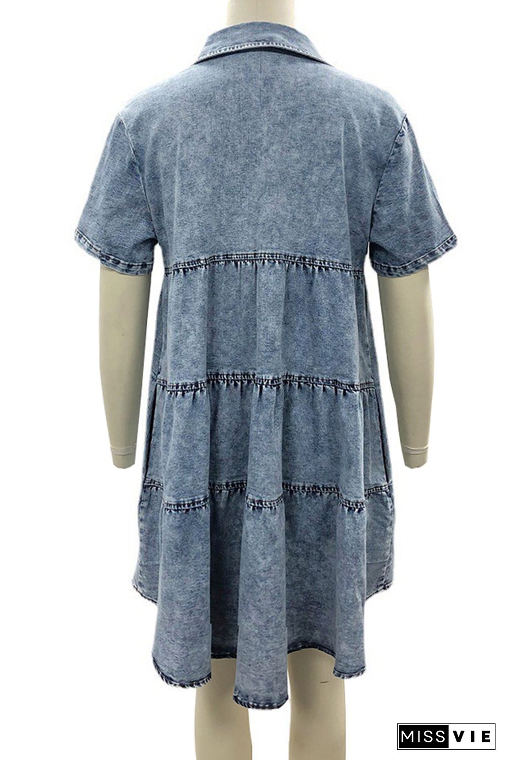 Washed Denim Short Sleeve Ruffle Dress Wholesale