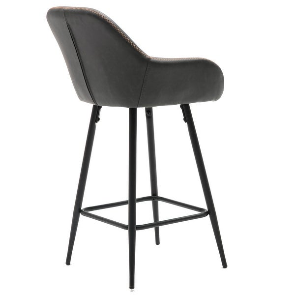 Grey Bucket Upholstered Dark Accent Barstool Chair (Set of 2)