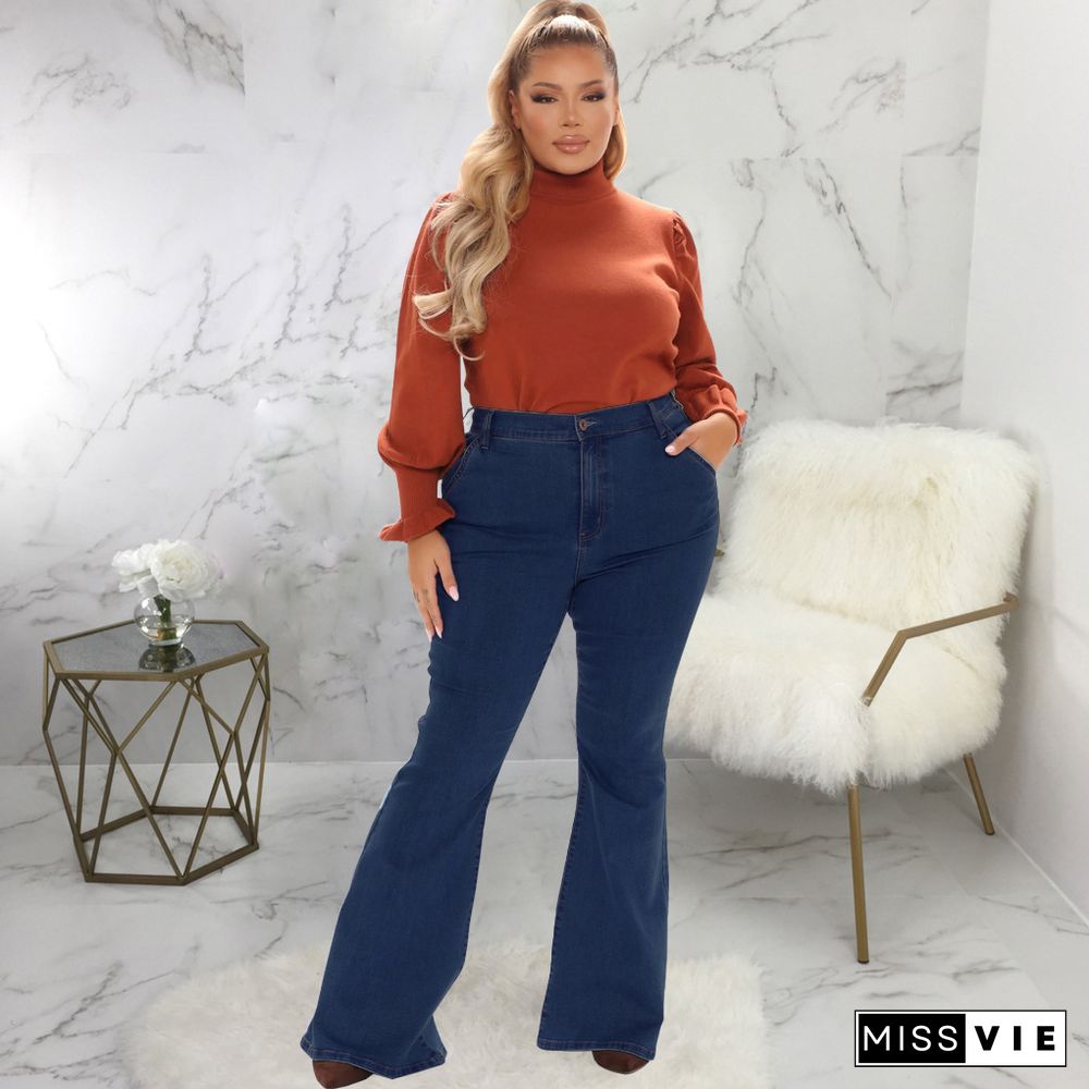 Plus Size 5XL High Waist Denim Flare Pants