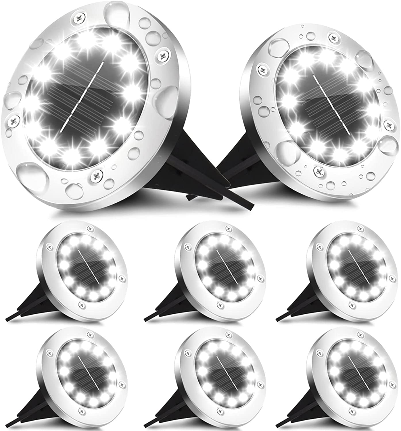 Solar Ground Lights， Solar Garden Lights Outdoor Waterproof， 8 Packs 12 LED Solar Outdoor Lights for Garden， Pathway， Yard， Patio， Walkway， Grounds Decorations(White)