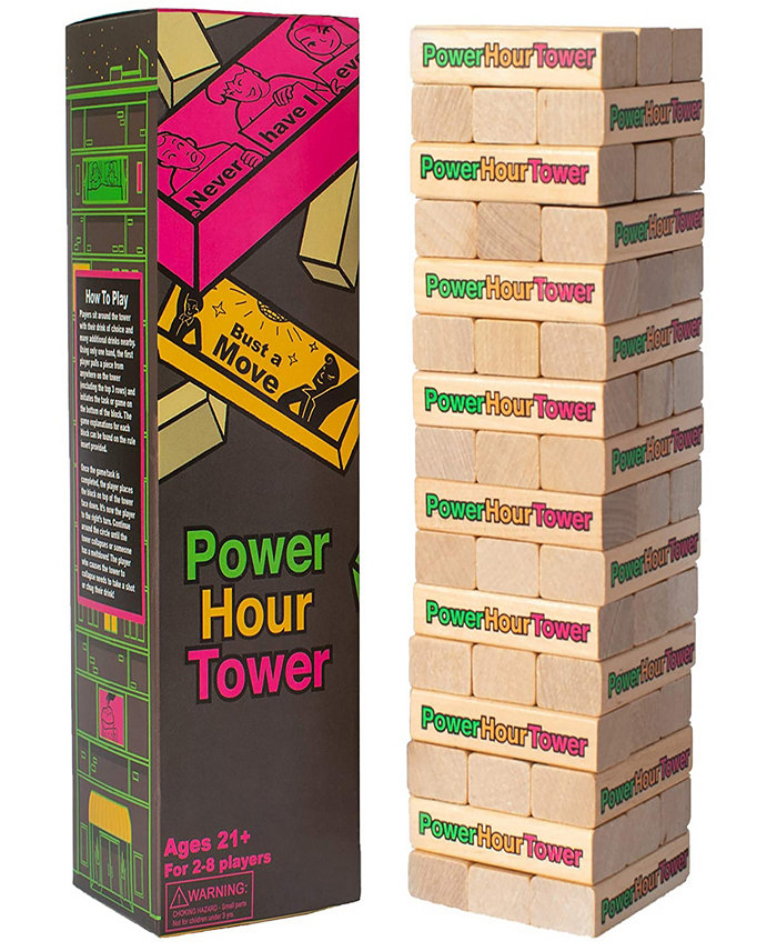 Power Hour Tower Adult Party Game 48 Hilarious Wooden Blocks