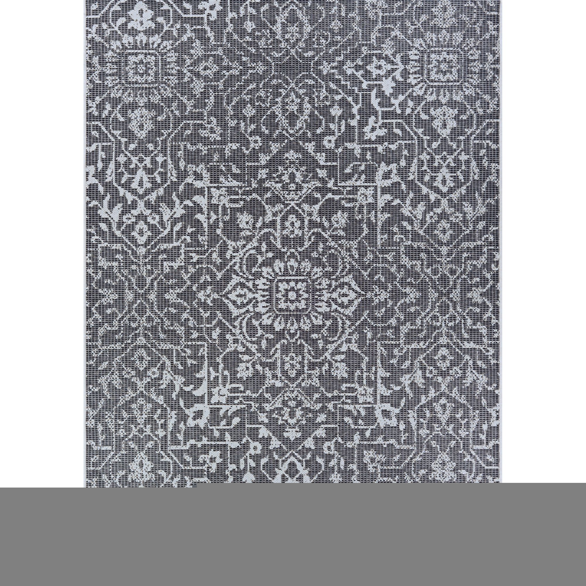 Couristan Monte Carlo Palmette Indoor/Outdoor Area Rug， 53 x 76 ， Black-Grey-Ivory