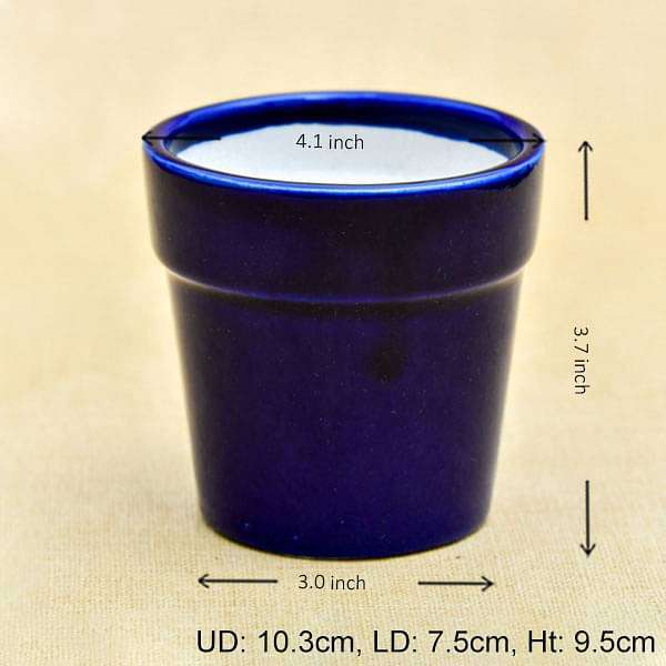 4.1 inch (10 cm) Round Ceramic Pot with Rim (Navy Blue) (set of 2)