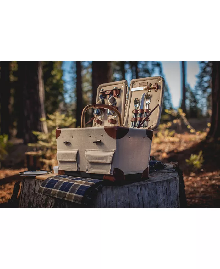 Picnic Time Pioneer Plaid-Accented Tan Picnic Basket