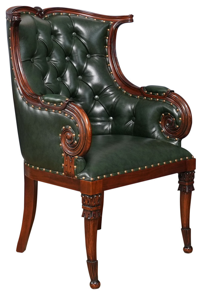 NDRAC059GRN Green Leather Arm Chair   Traditional   Dining Chairs   by Niagara Furniture  Houzz