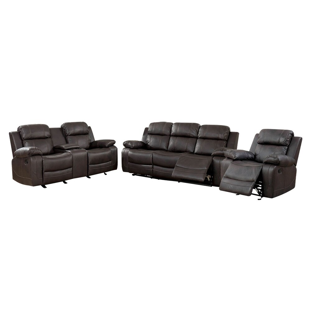 Leatherette Reclining Sofa Set in Brown