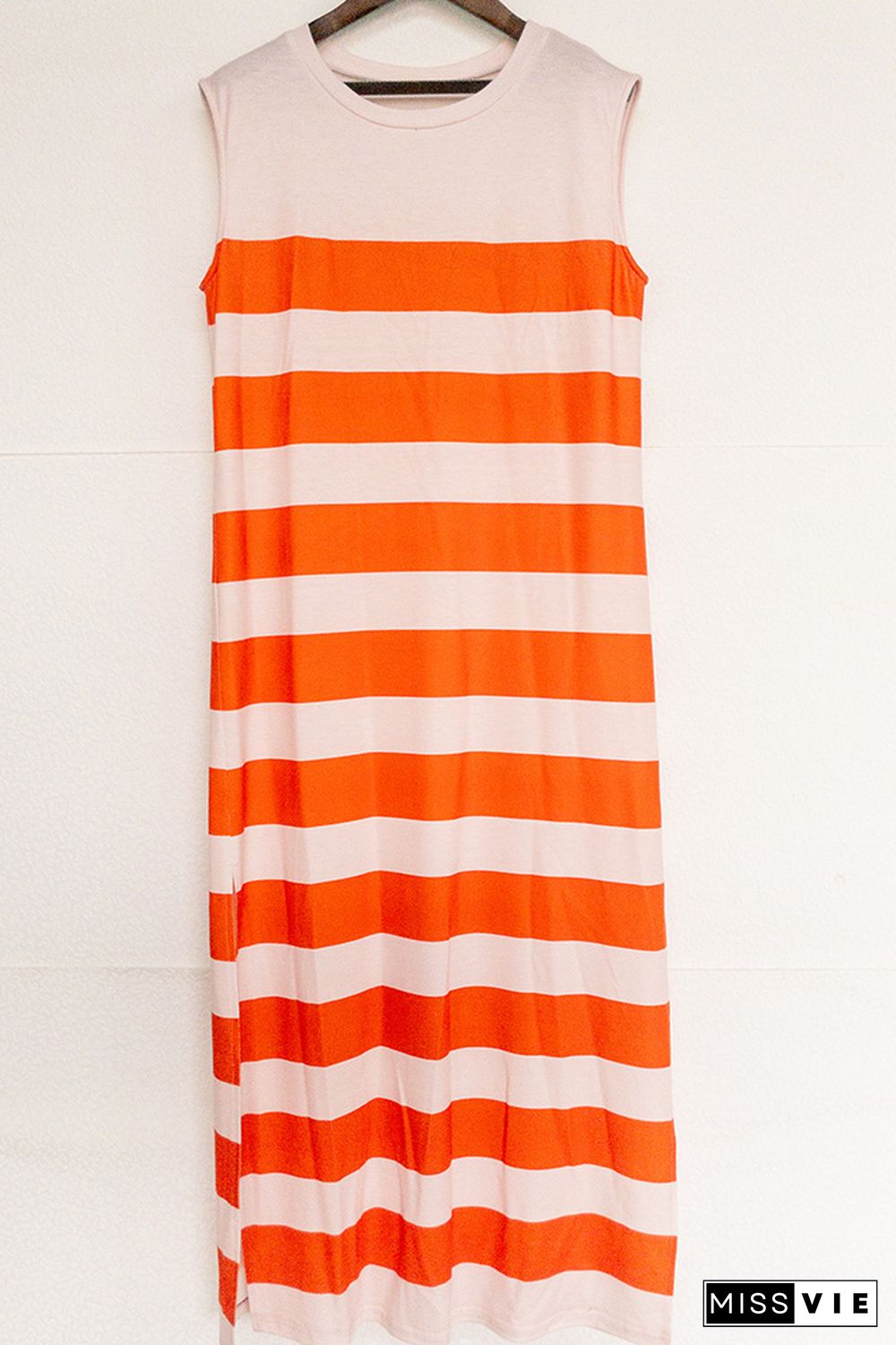 Orange Striped Sleeveless Jersey Dress