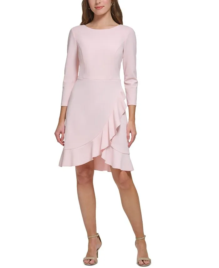 Women's Scoop-Neck Ruffle-Trim 3/4-Sleeve Dress